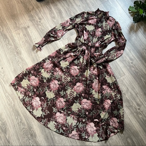 Nanette Lepore floral high neck high-low smocked chiffon dress size 8 - Picture 4 of 14